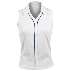 Lucky In Love Women's Piped Birdie Polo Tank - White/Midnight