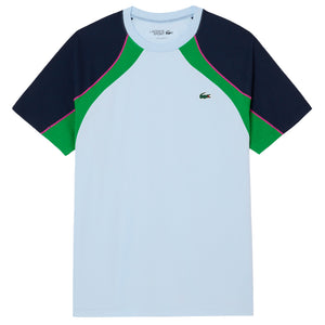 Lacoste Men's Ultra Dry Colorblock Tennis Tee - Light Blue/Navy Blue