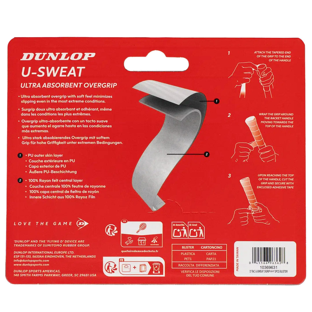 Dunlop U-Sweat Overgrip - 3 Pack - White
