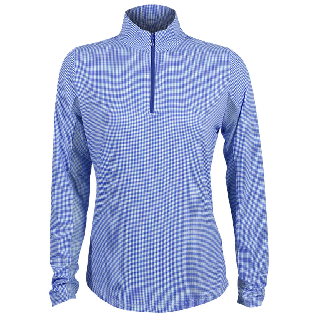 Ibkul Women's Mini Check Mock Neck Long Sleeve Top - Blue/White