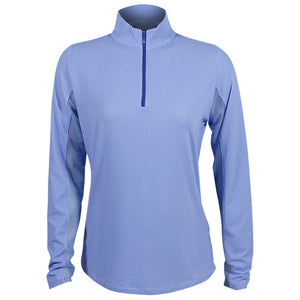 Ibkul Women's Mini Check Mock Neck Long Sleeve Top - Blue/White