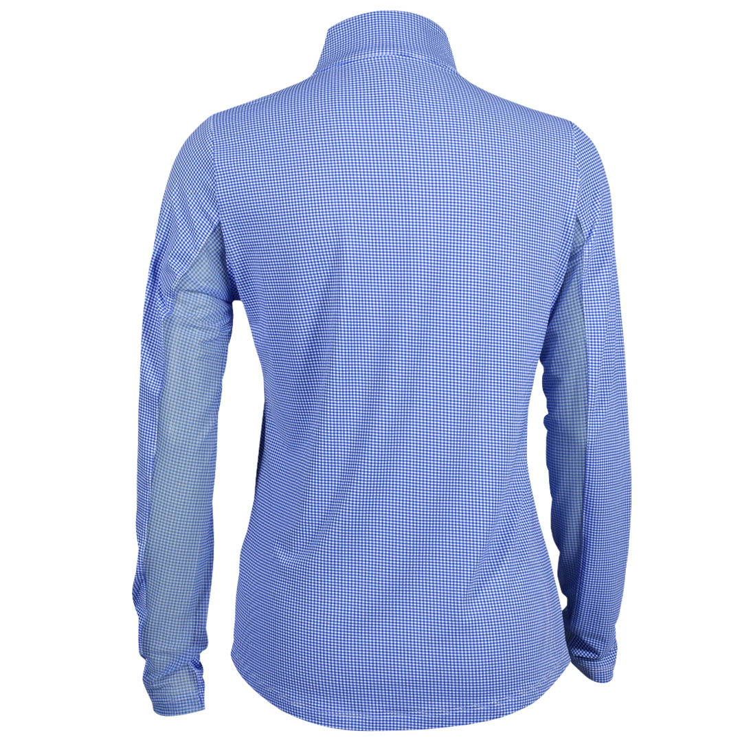 Ibkul Women's Mini Check Mock Neck Long Sleeve Top - Blue/White
