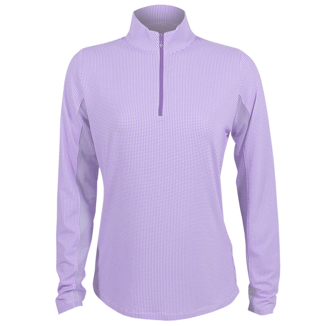 Ibkul Women's Mini Check Mock Neck Long Sleeve Top - Lavender/White