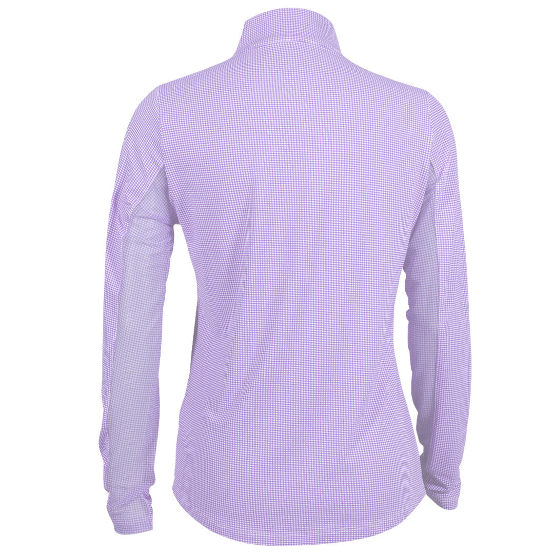 Ibkul Women's Mini Check Mock Neck Long Sleeve Top - Lavender/White
