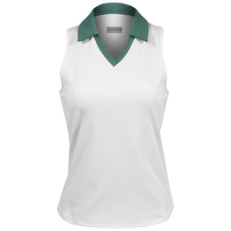 Lija Women's Holiday 25' Pique V Neck Tank - White/Fern