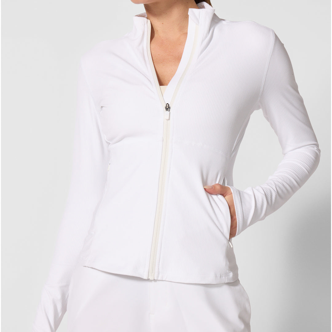 MPG Women's Vital Rib Full Zip Long Sleeve Jacket - Brilliant White
