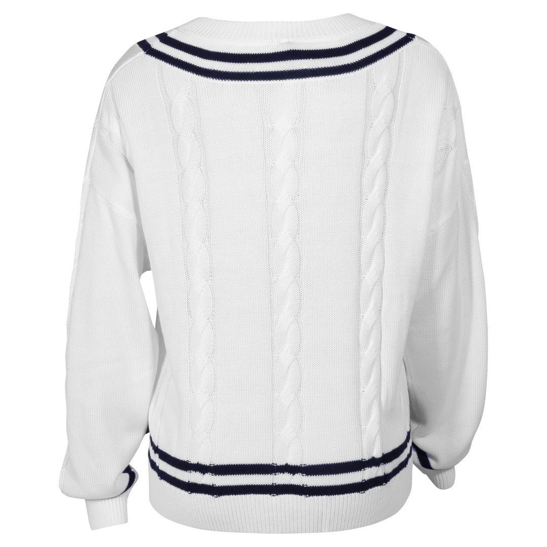 MPG Women's Club Sweater - Brilliant White/Navy Blazer