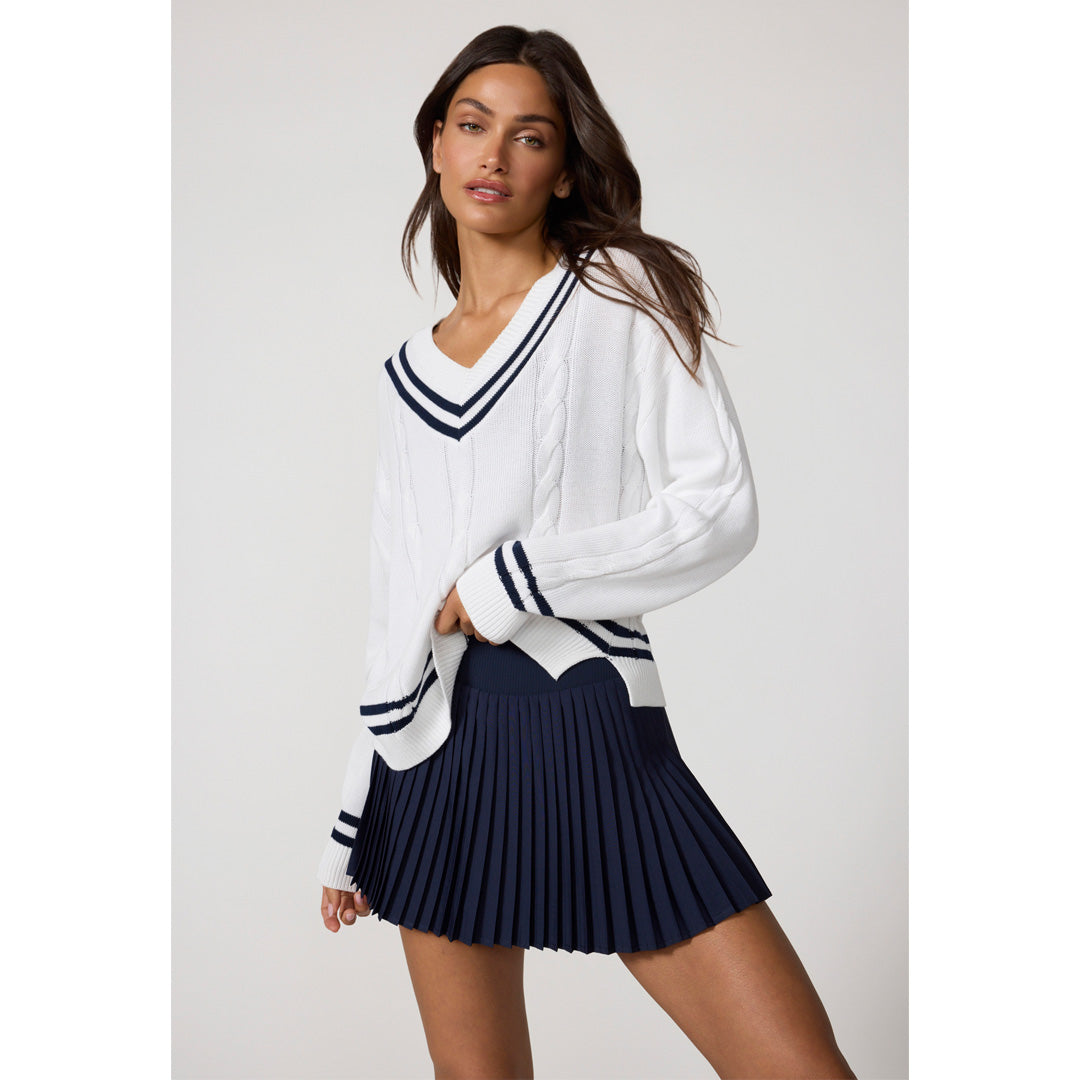 MPG Women's Club Sweater - Brilliant White/Navy Blazer