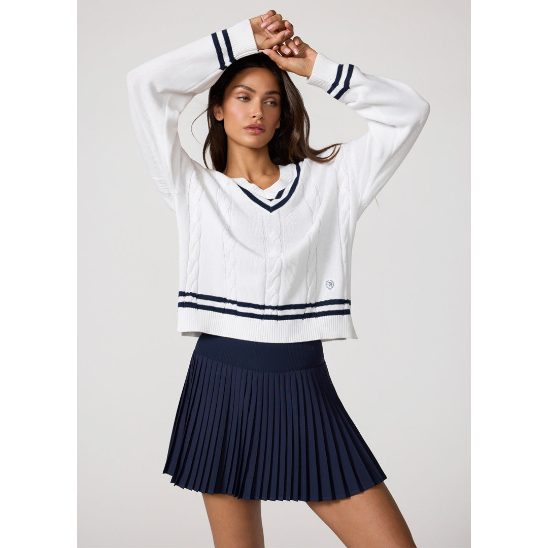 MPG Women's Club Sweater - Brilliant White/Navy Blazer