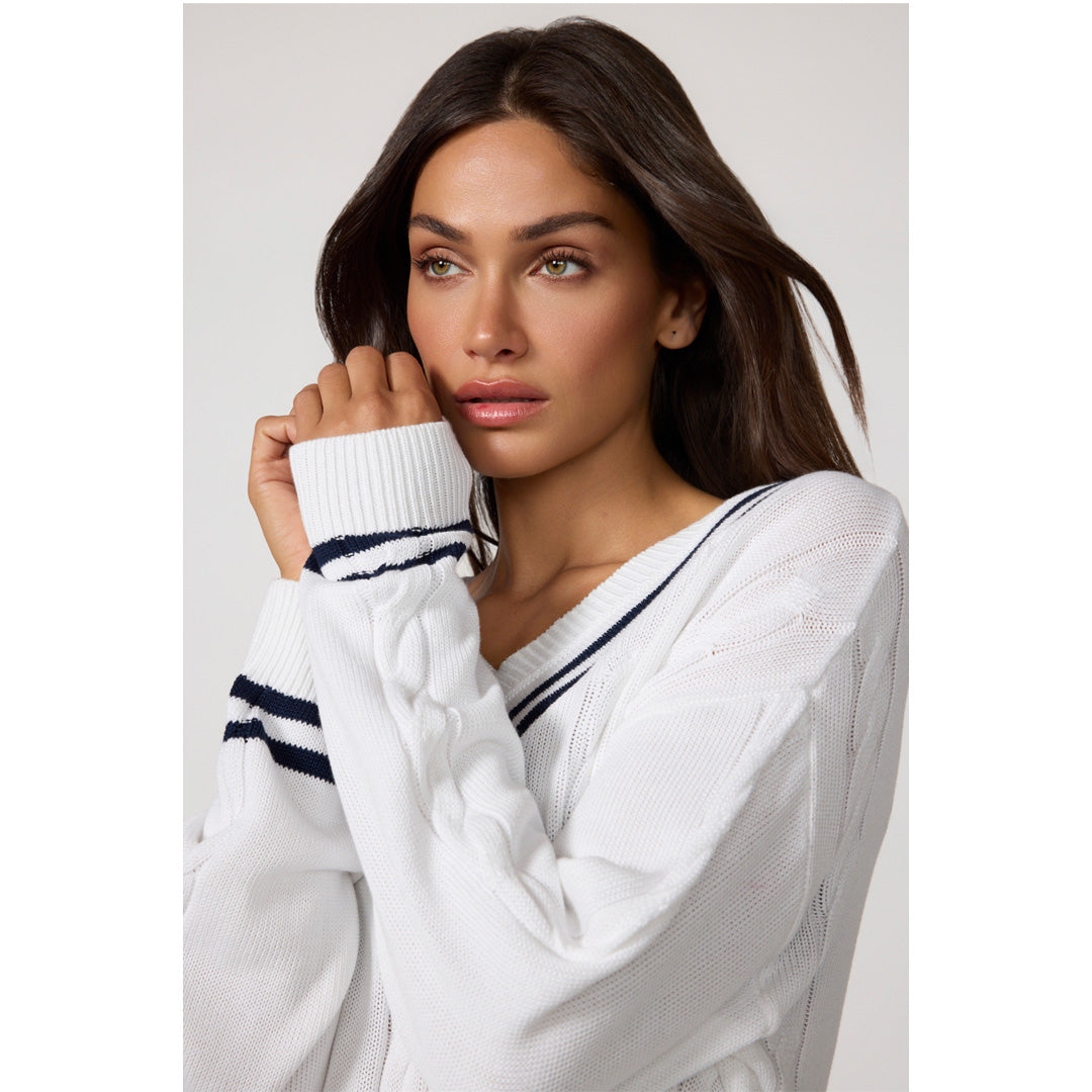 MPG Women's Club Sweater - Brilliant White/Navy Blazer
