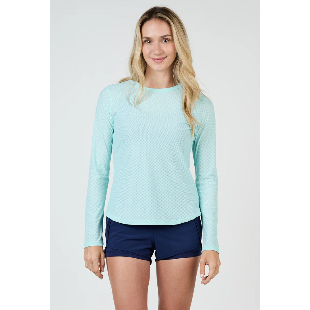 Sofibella Women's UV Colors Staples Mesh Long Sleeve - Blue Light