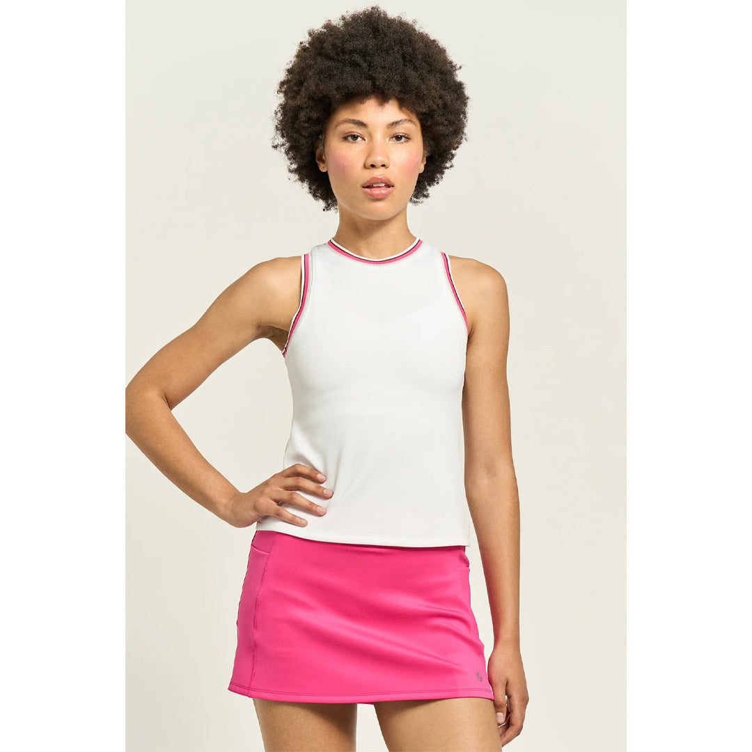 Lija Women's Court Crush Varsity 2.0 Tank - White/Fuchsia Multi