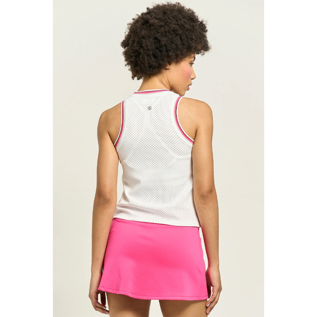 Lija Women's Court Crush Varsity 2.0 Tank - White/Fuchsia Multi