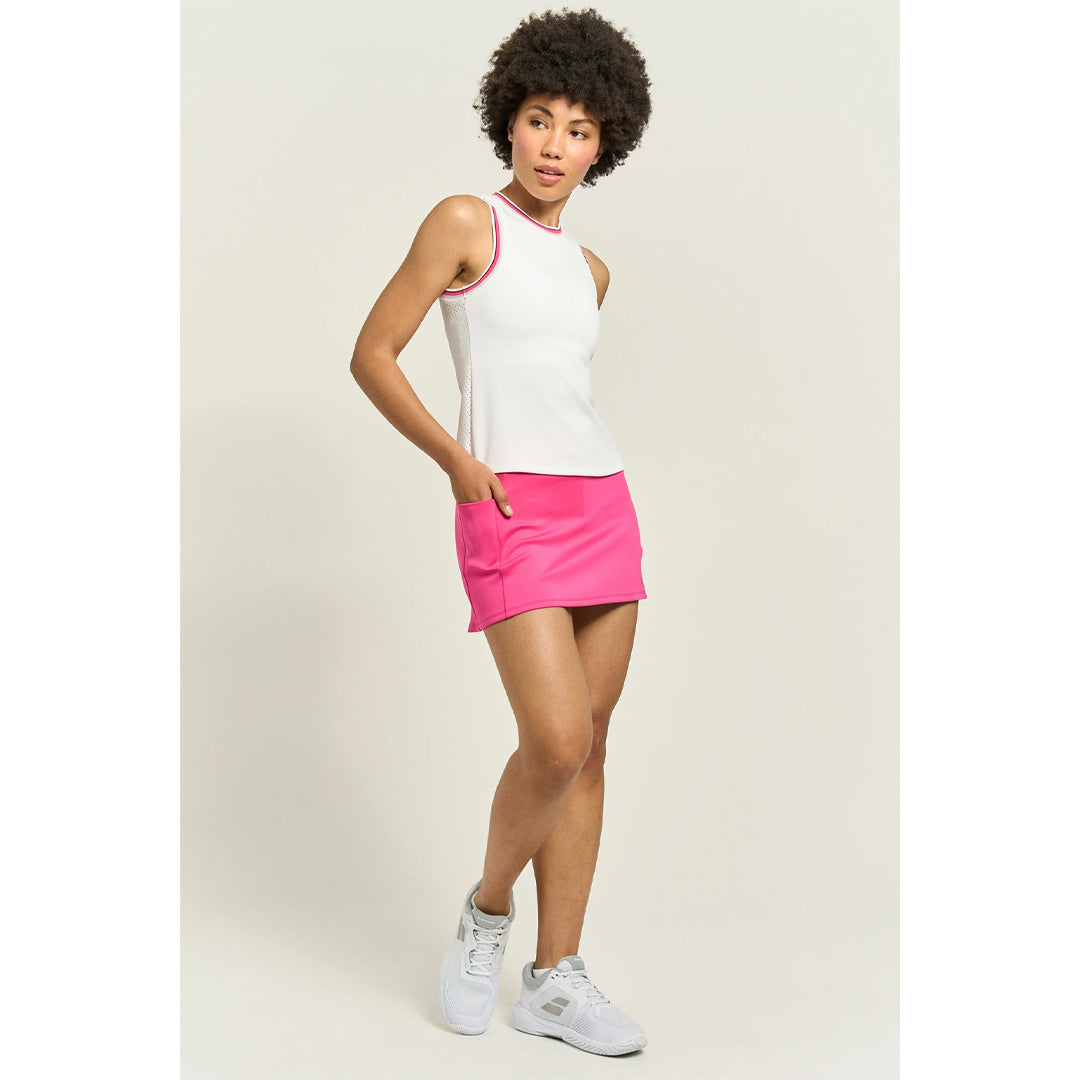 Lija Women's Court Crush Varsity 2.0 Tank - White/Fuchsia Multi