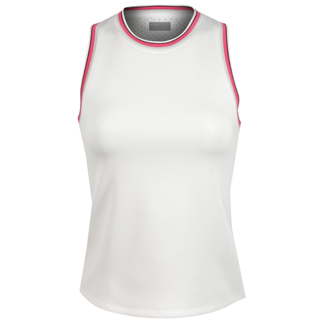 Lija Women's Court Crush Varsity 2.0 Tank - White/Fuchsia Multi