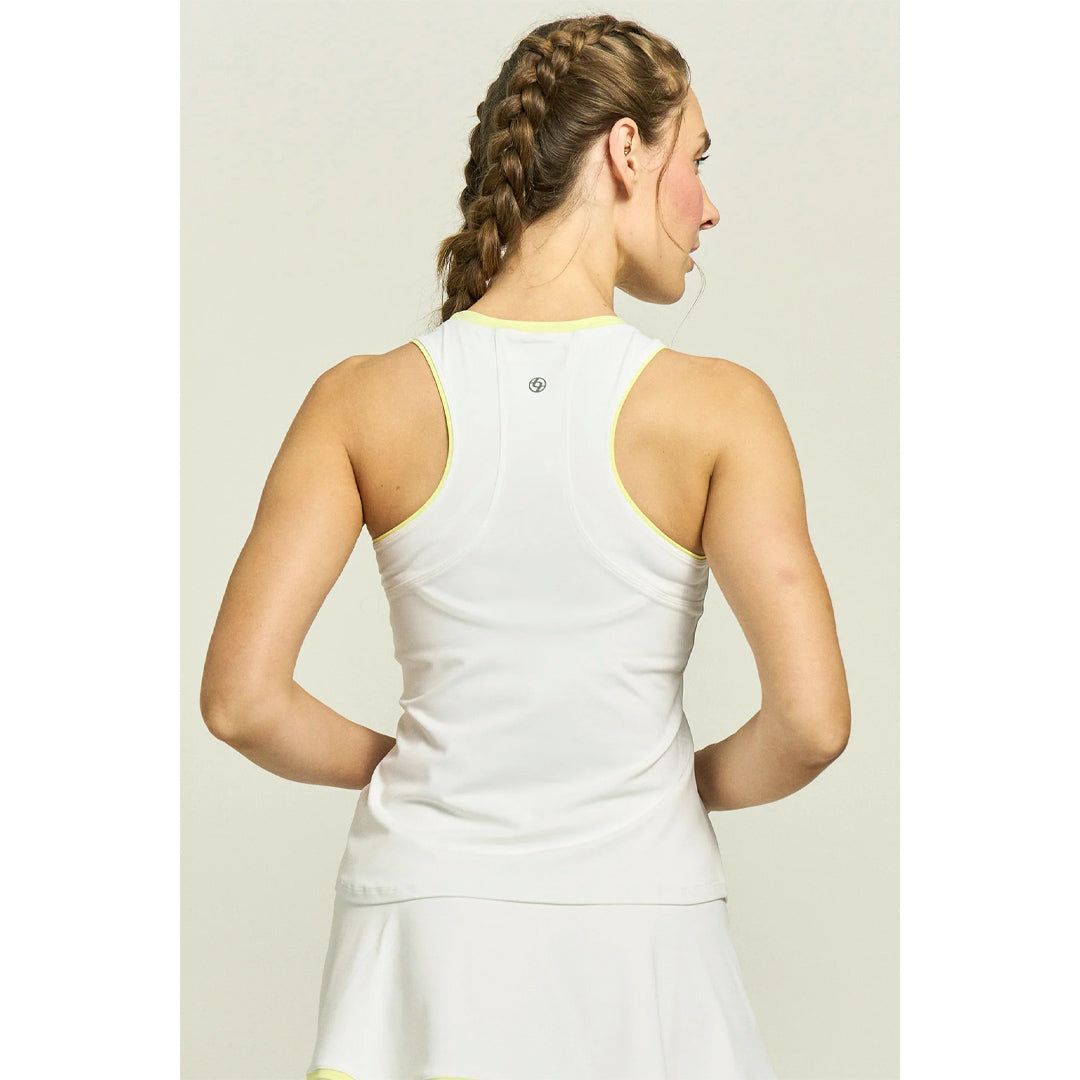 Lija Women's Modern Match Gracey Tank - White/Pastel Yellow
