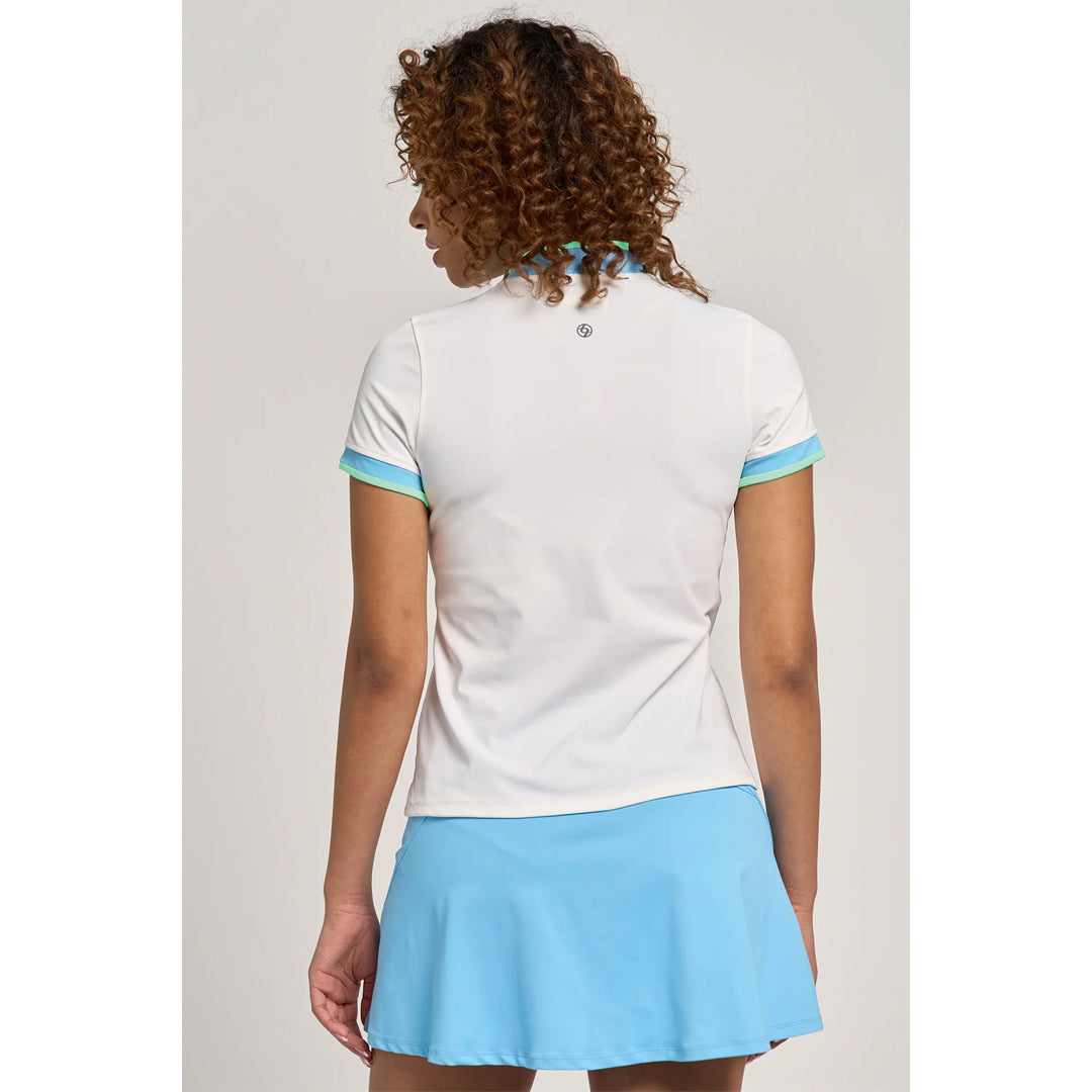 Lija Women's Match Point College Polo - White/Electric Mint