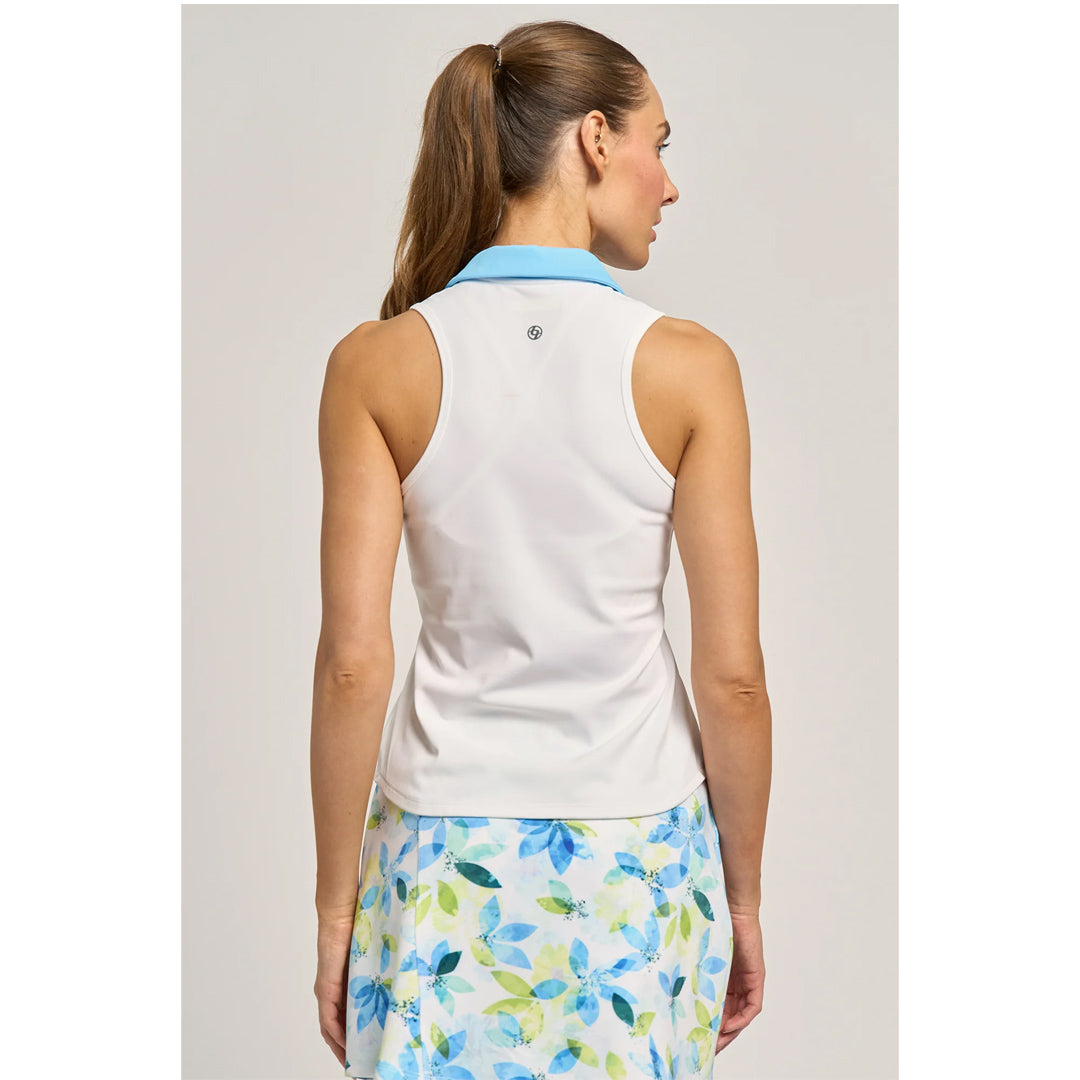 Lija Women's Match Point V Neck Tank - White/Blue Shores