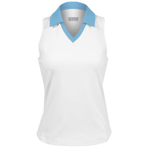 Lija Women's Match Point V Neck Tank - White/Blue Shores