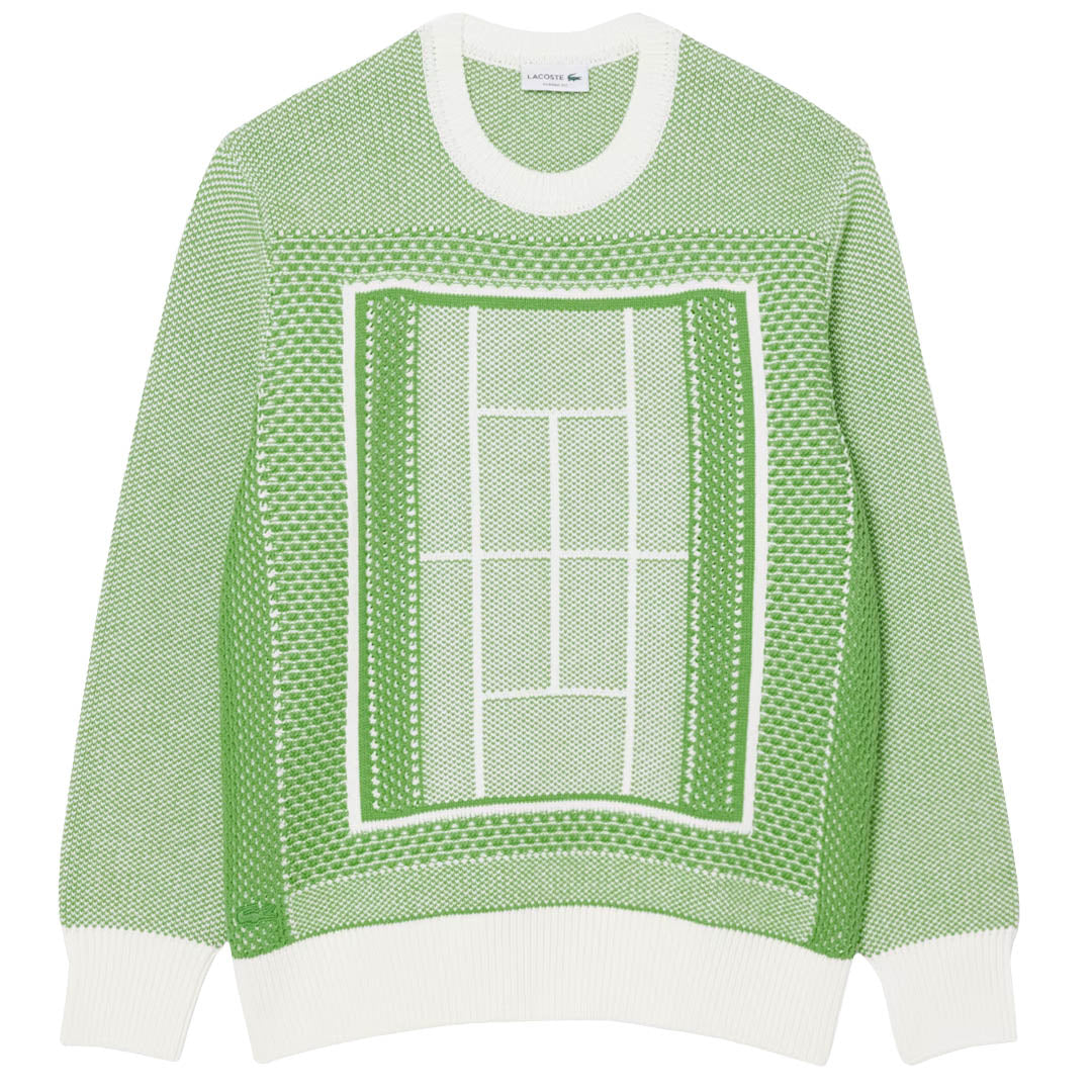 Lacoste Men's Court Graphic Jaquard Sweater - Green/White