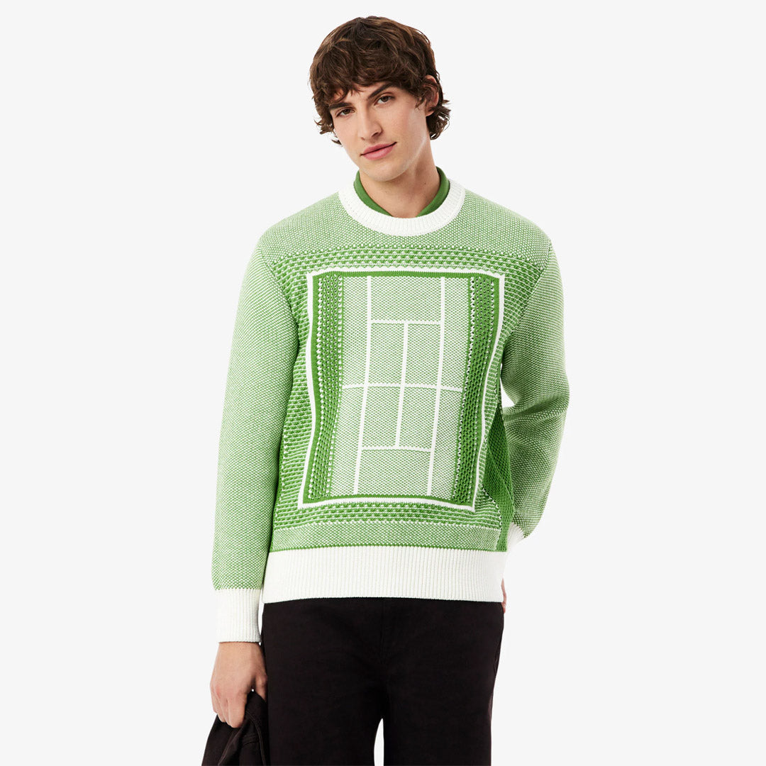Lacoste Men's Court Graphic Jaquard Sweater - Green/White