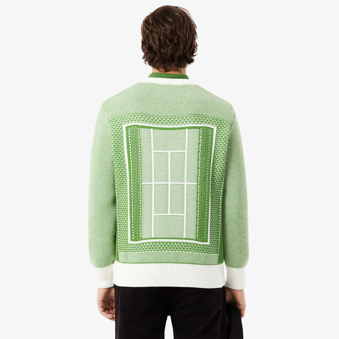 Lacoste Men's Court Graphic Jaquard Sweater - Green/White