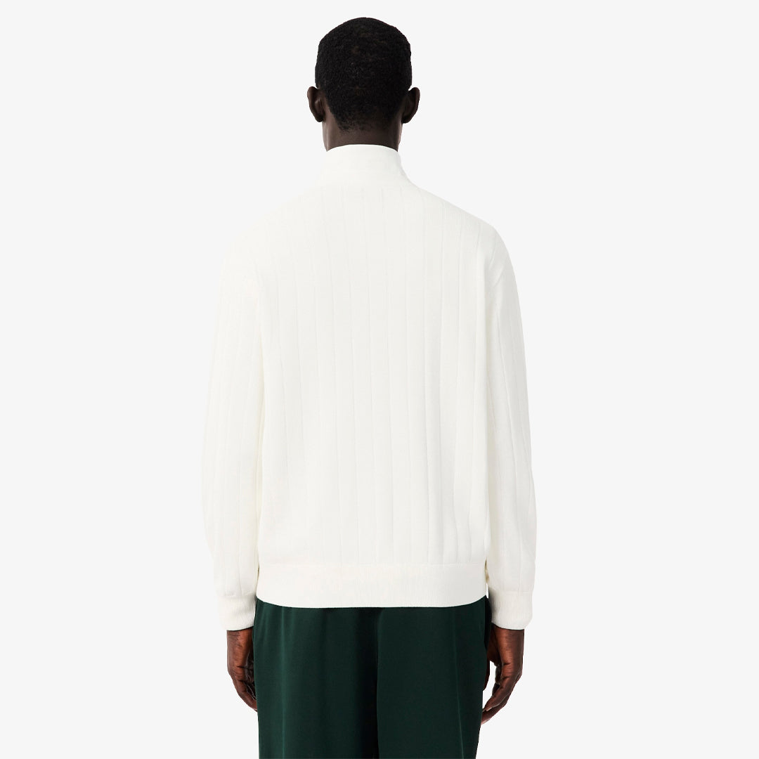Lacoste Men's Ribbed Cotton Blend Cardigan - Flour