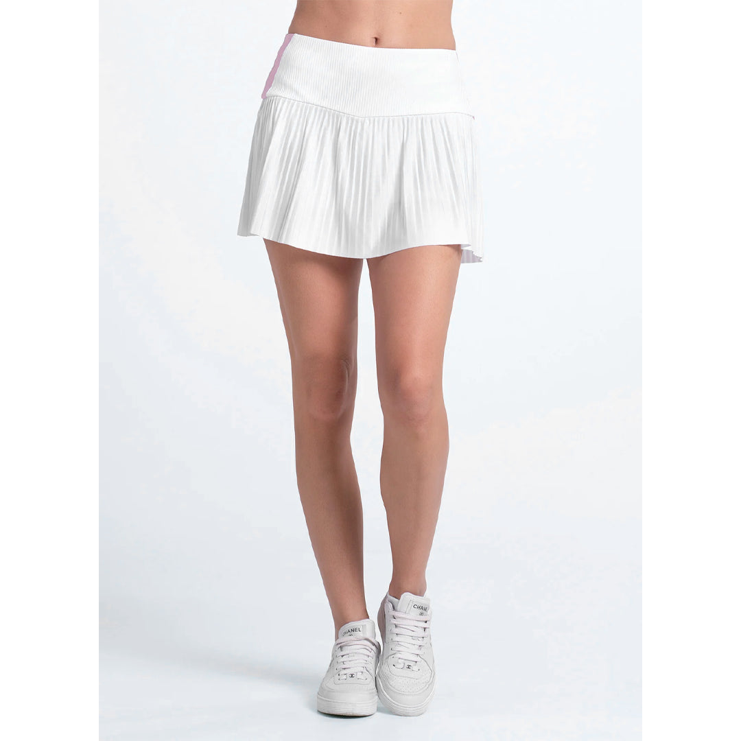 Lucky In Love Women's Weave It To Me Racer Rib Pleated Skort - White