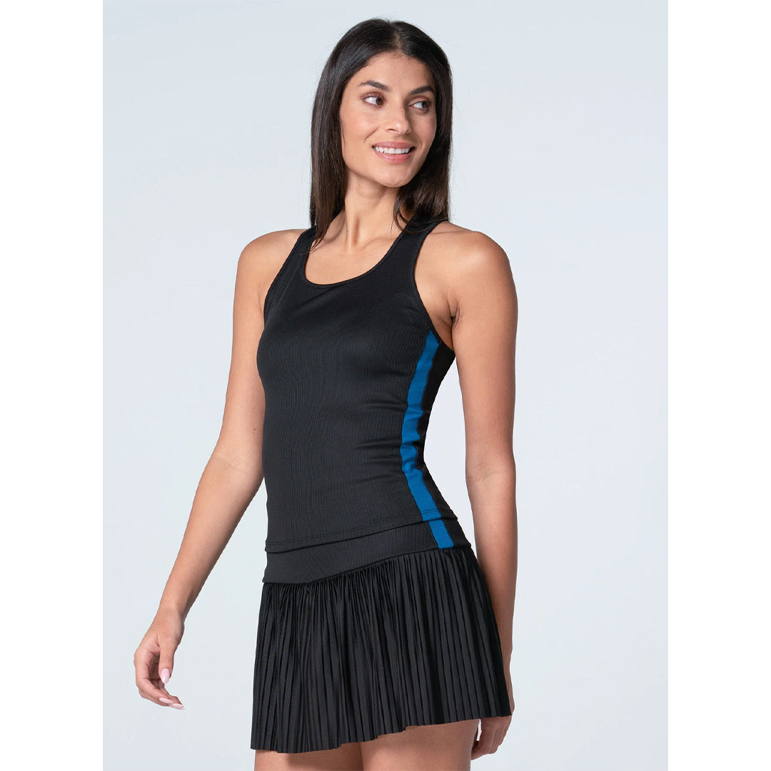 Lucky In Love Women's Racer Rib Tank - Black/Blue