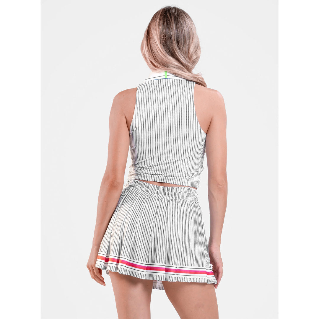 Lucky In Love Women's Lavish Lane Pinstripes Lanes Polo Tank - White