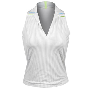 Lucky In Love Women's Lavish Lane Pinstripes Lanes Polo Tank - White