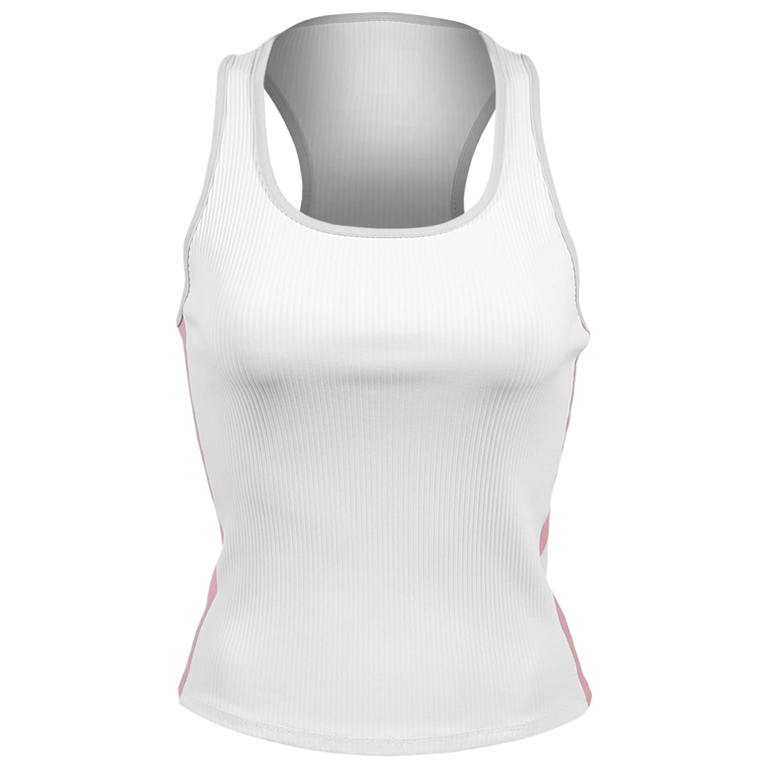 Lucky In Love Women's Weave It To Me Racer Rib Tank - White/Pink