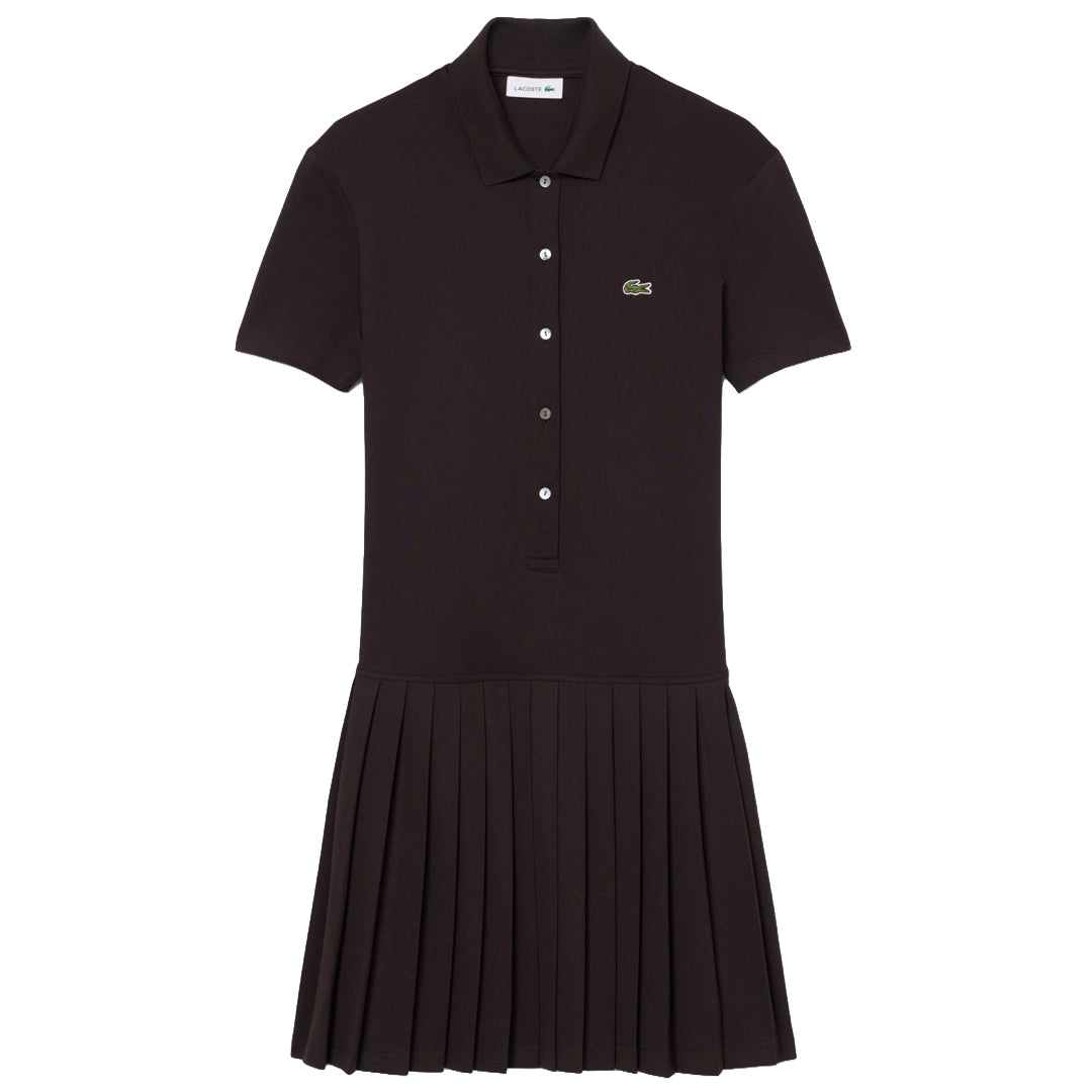 Lacoste Women's Stretch Pique Pleated Polo Dress - Brown
