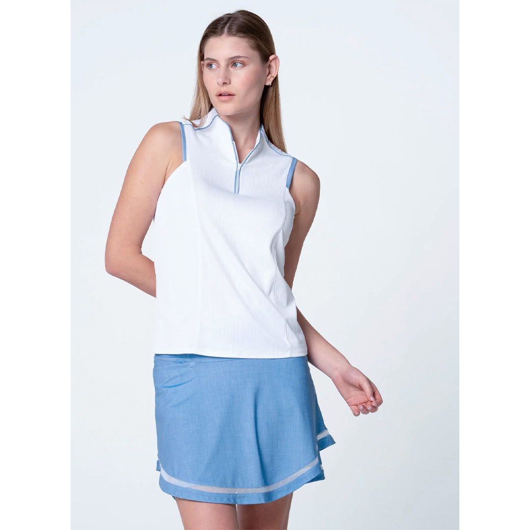 Lucky In Love Women's Mandarin Collar Sleeveless Top - White
