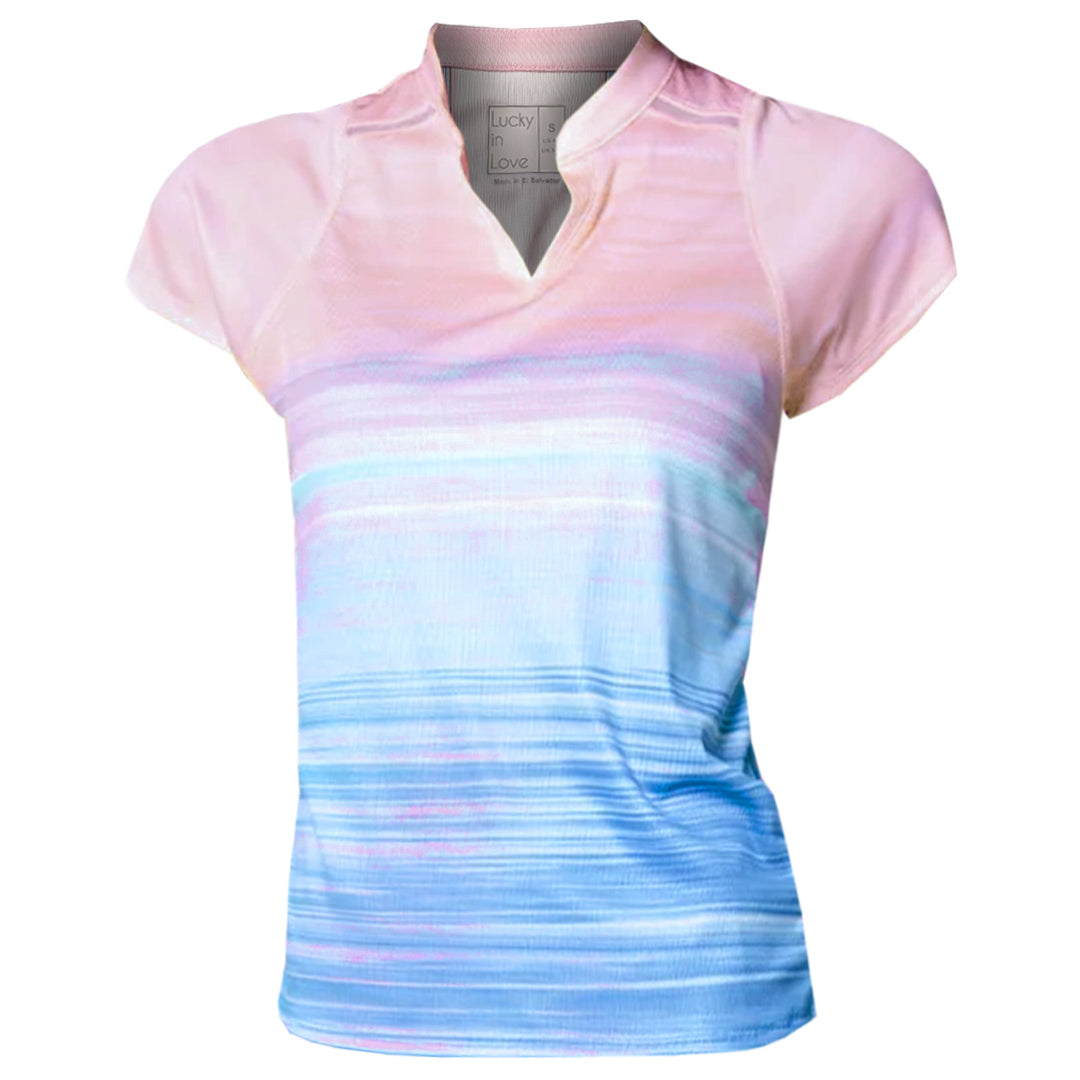 Lucky In Love Women's Linen Vision Ruche Short Sleeve Tee - Periwinkle