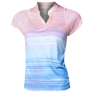 Lucky In Love Women's Linen Vision Ruche Short Sleeve Tee - Periwinkle