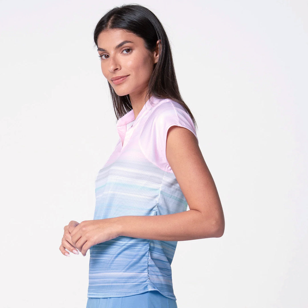 Lucky In Love Women's Linen Vision Ruche Short Sleeve Tee - Periwinkle