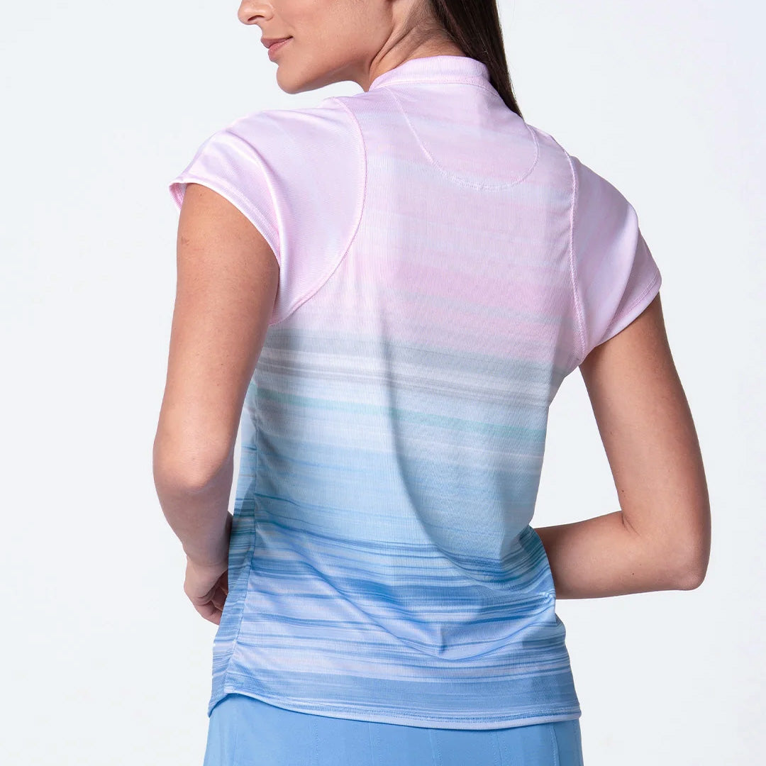 Lucky In Love Women's Linen Vision Ruche Short Sleeve Tee - Periwinkle