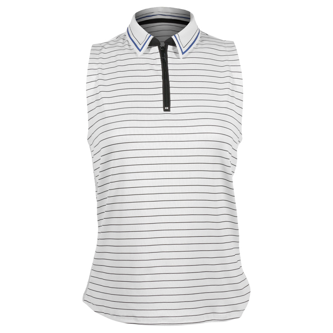 Lucky In Love Women's Pinstripe Zip Sleeveless Polo - White/Black
