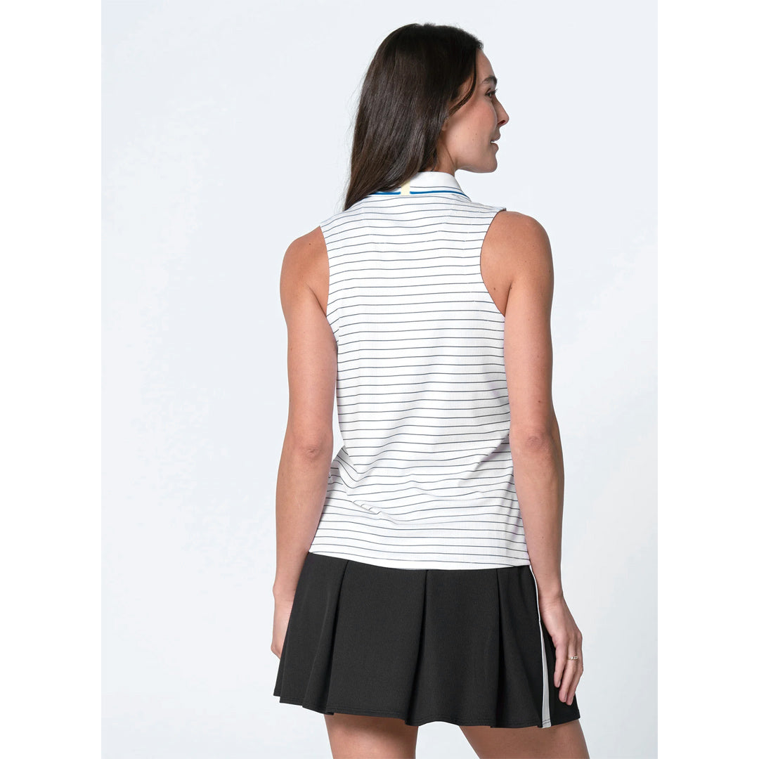 Lucky In Love Women's Pinstripe Zip Sleeveless Polo - White/Black