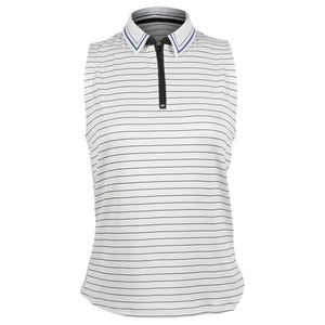 Lucky In Love Women's Pinstripe Zip Sleeveless Polo - White/Black