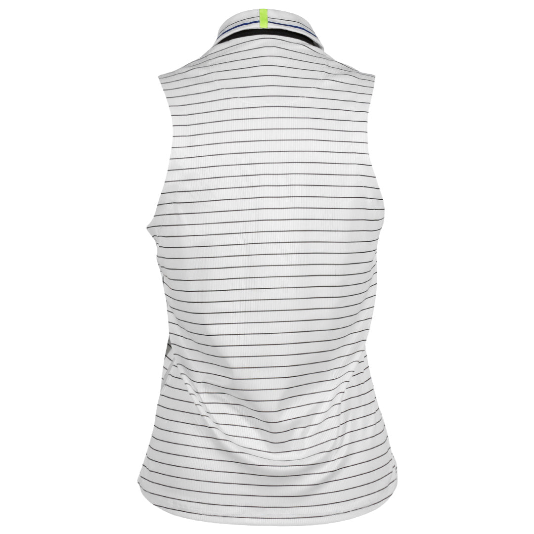 Lucky In Love Women's Pinstripe Zip Sleeveless Polo - White/Black