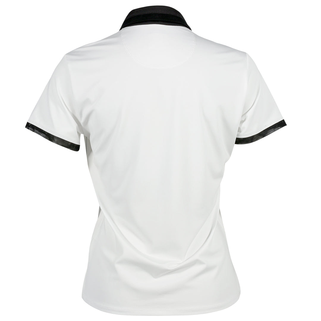 Lucky In Love Women's Chevron Placket Zip Short Sleeve Polo - White/Black