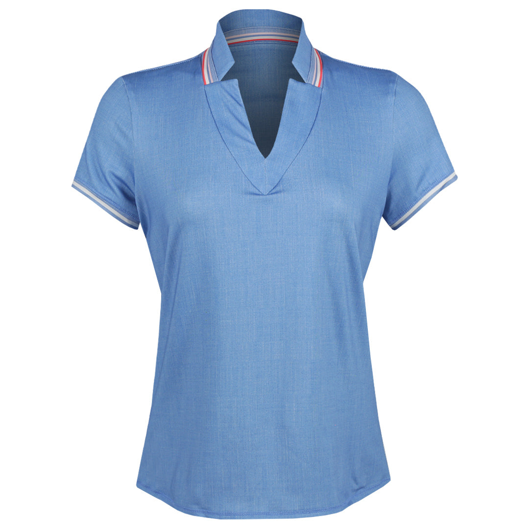 Lucky In Love Women's Linen Play Notch Collar Tee - Periwinkle