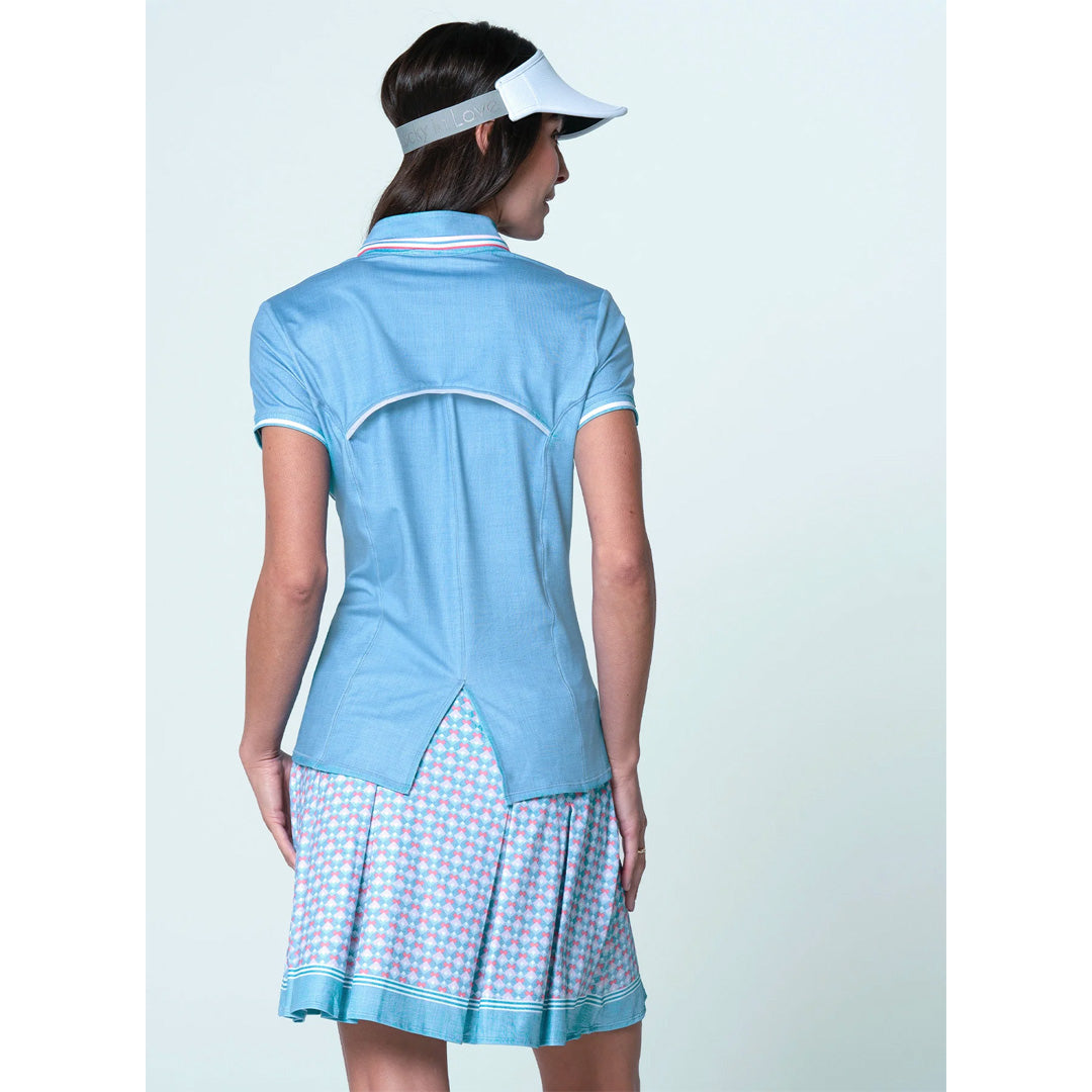 Lucky In Love Women's Linen Play Notch Collar Tee - Periwinkle