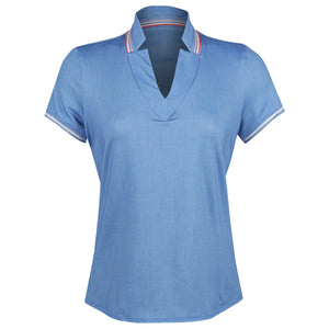 Lucky In Love Women's Linen Play Notch Collar Tee - Periwinkle