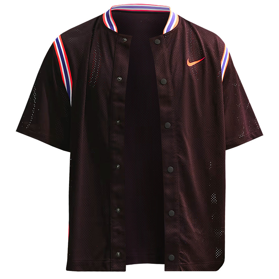 Nike Men's Slam New York Button Up Top - Burgundy Ash/Bright Crimson