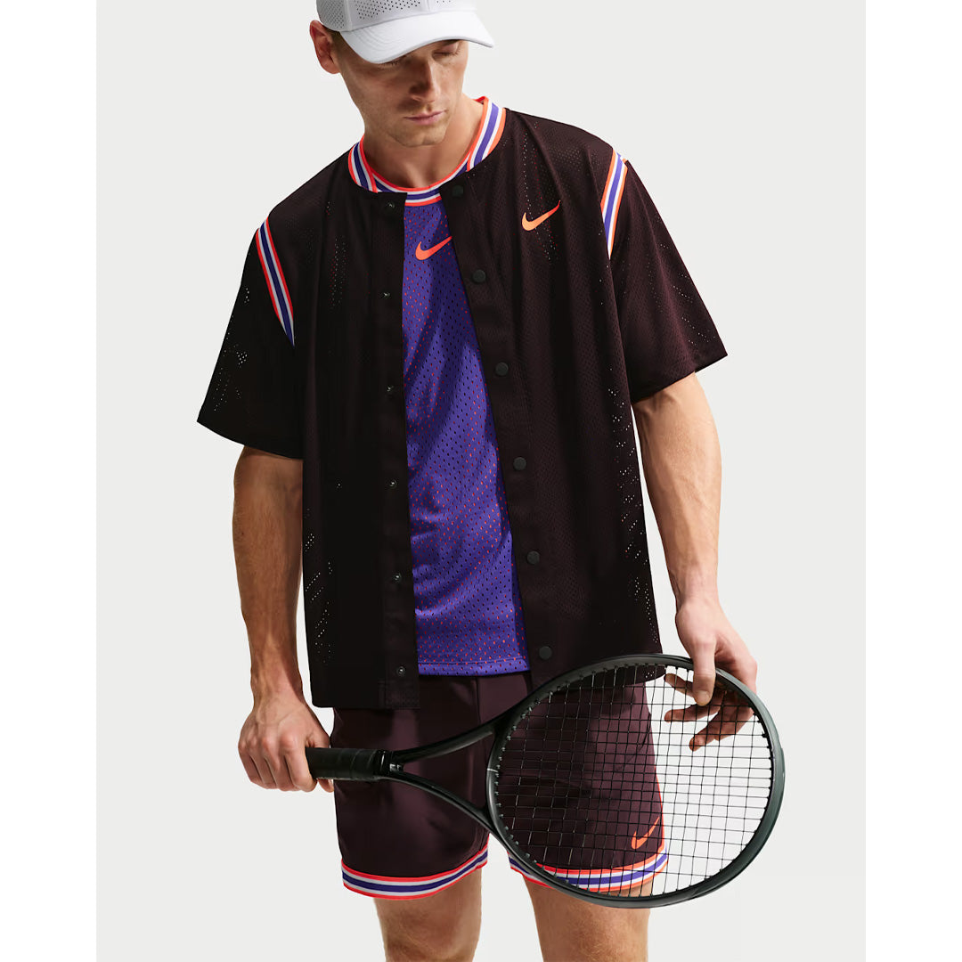 Nike Men's Slam New York Button Up Top - Burgundy Ash/Bright Crimson