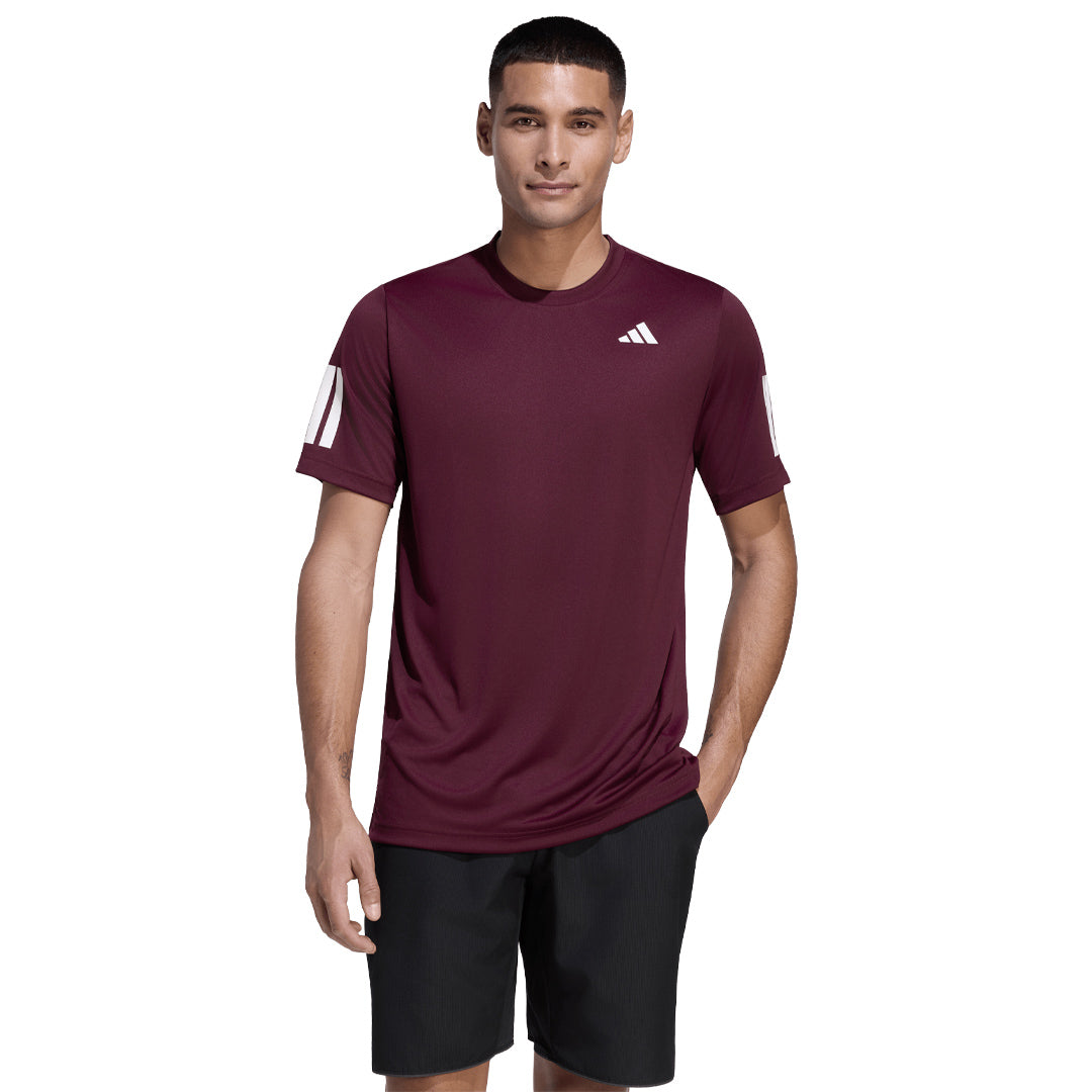 adidas Men's Club 3 Stripe Tee - Maroon