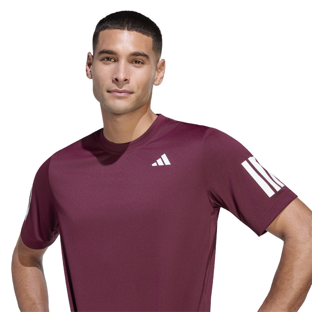 adidas Men's Club 3 Stripe Tee - Maroon